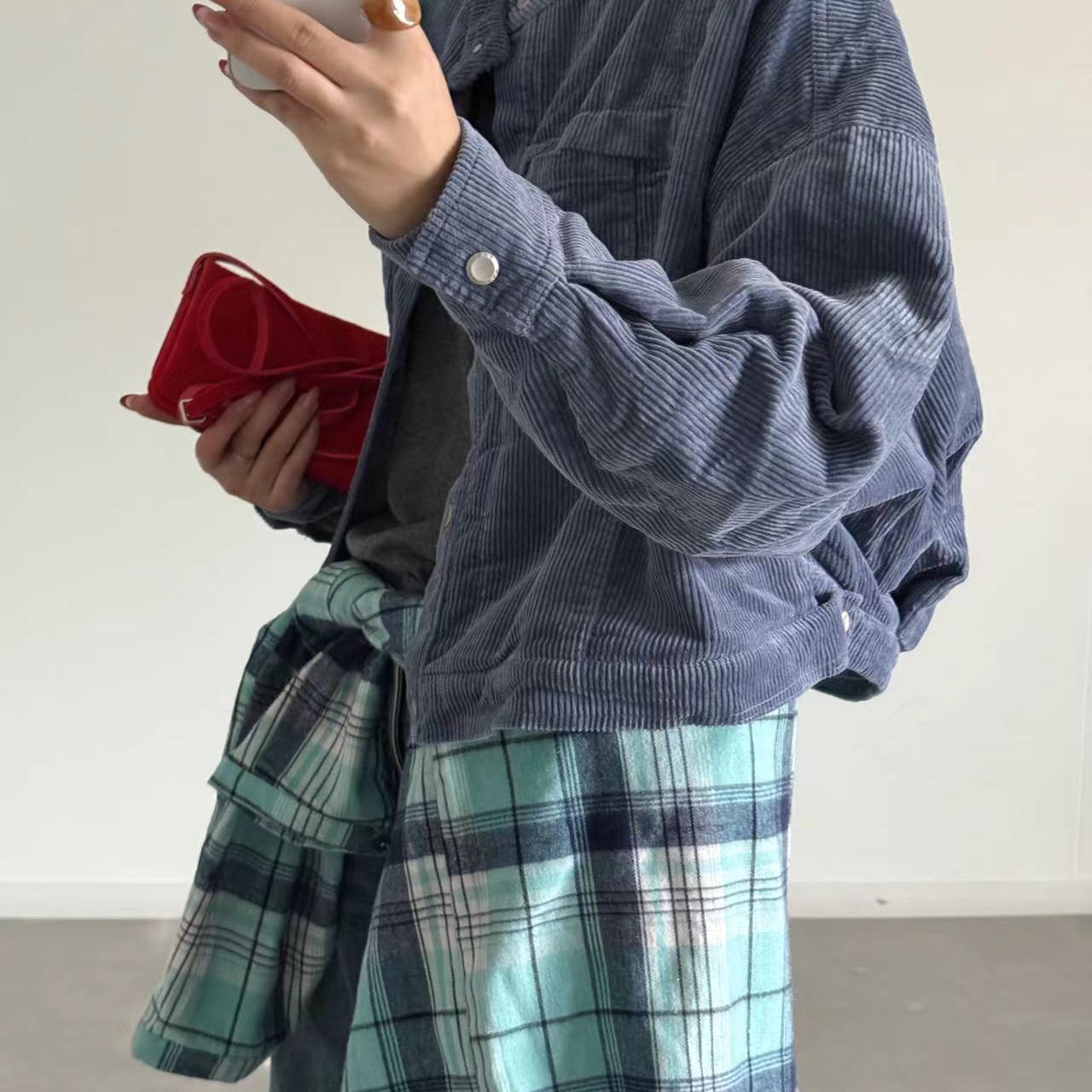 欧洲站2025秋季新款女立领复古灯芯绒加棉小个子短款外套棉服夹克