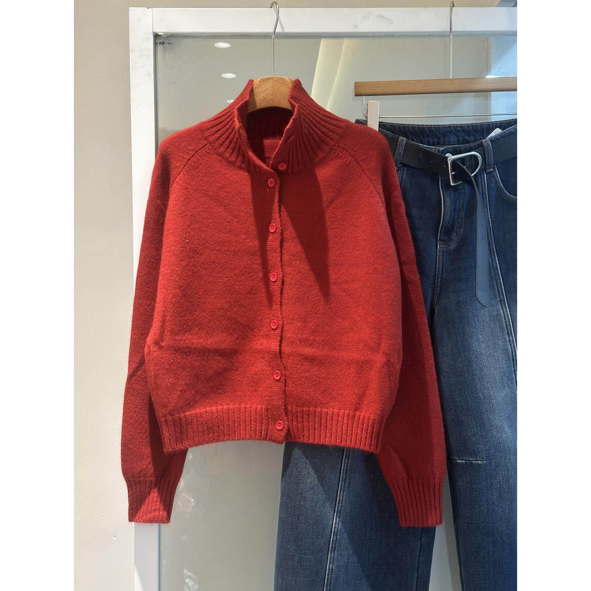 欧韩女装【新年大红色毛衣】轻奢简约舒适好穿高领针织开衫潮洋气