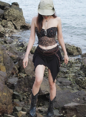 日韩纯欲风甜辣蕾丝吊带小背心女泳衣抹胸泳衣女上衣ins小碎花