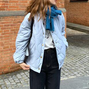 大吹女DCN冬季温暖雾霾蓝外套 / 正反两穿菱格灯芯绒缝棉衣