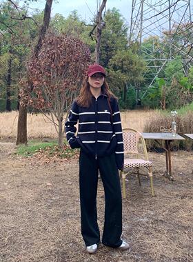 大吹女DCN秋冬大长腿深灰色高腰软糯舒适阔腿裤直筒宽松休闲裤