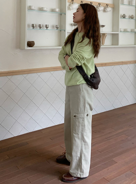 大吹女DCN2025AW/宽松高腰口袋肌理感耐磨户外日常休闲直筒工装裤