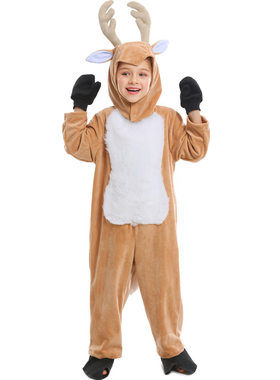 小孩儿童小鹿卡通连体衣带鹿角头套圣诞节派对动物演出服饰万圣节