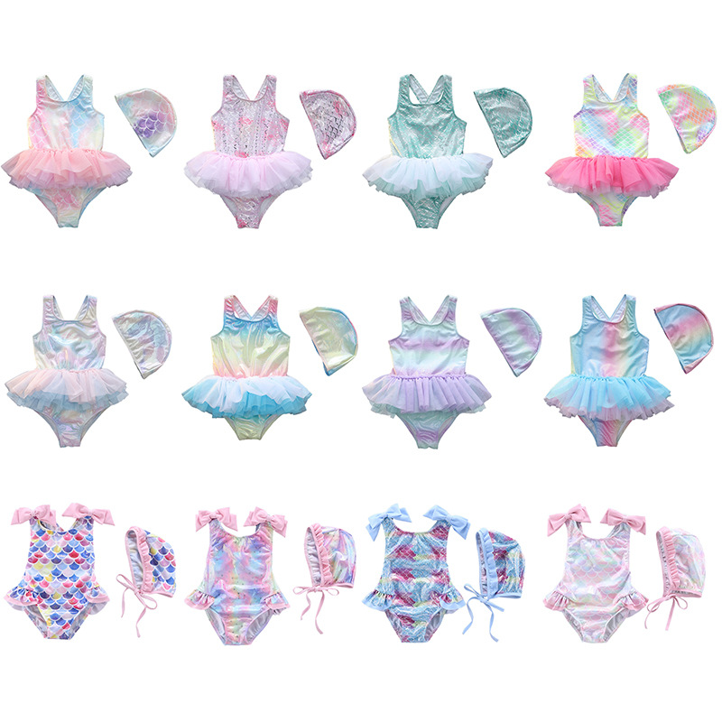 洋气连体女宝宝网纱游泳衣