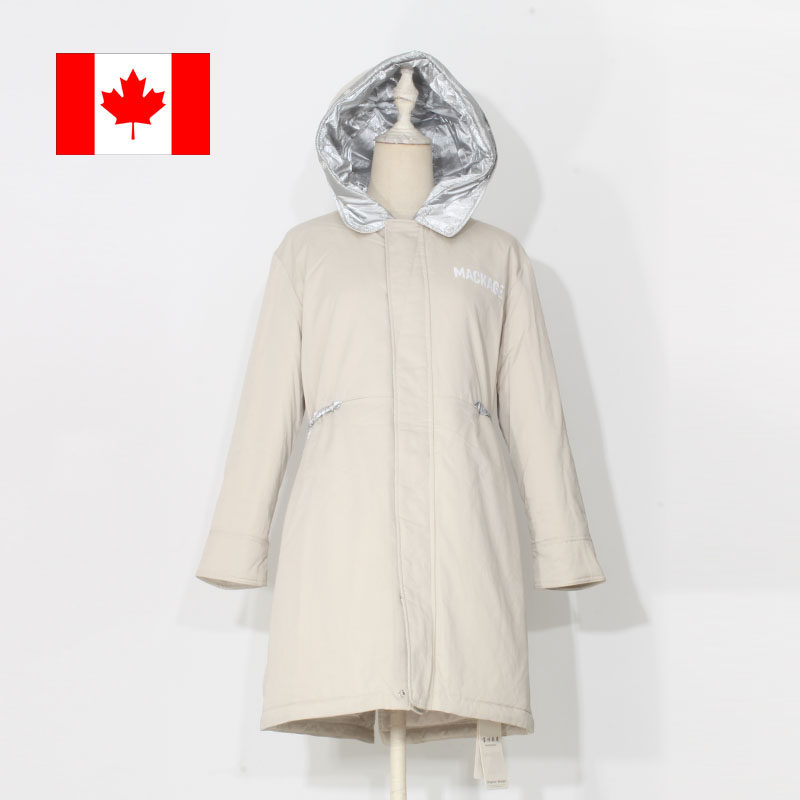 加拿大冬连帽无毛领中长款保暖防寒经典时尚羽绒服女抽绳收腰外套