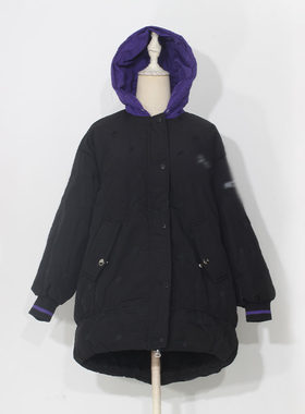 冬保暖紫黑撞色羽绒服女装连帽领