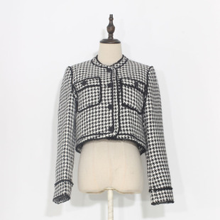 2025春秋装新款小香风羽绒服女白鸭绒千鸟格纹超短款上衣呢子外套