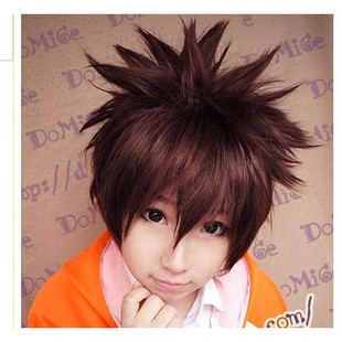 主圣达 cos假发 泽田纲吉 收脸冲天反翘加厚棕红色 动漫假发