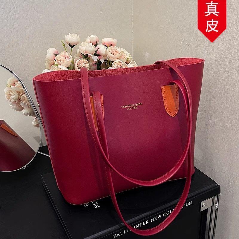 手提包腋下真皮单肩通勤妈妈大容量包女士红色包包包托特简约2026