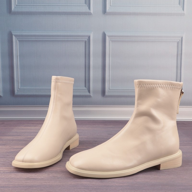 猪皮真皮垫方头低跟后拉链法式女鞋子时尚女靴子短筒时装靴N28-2