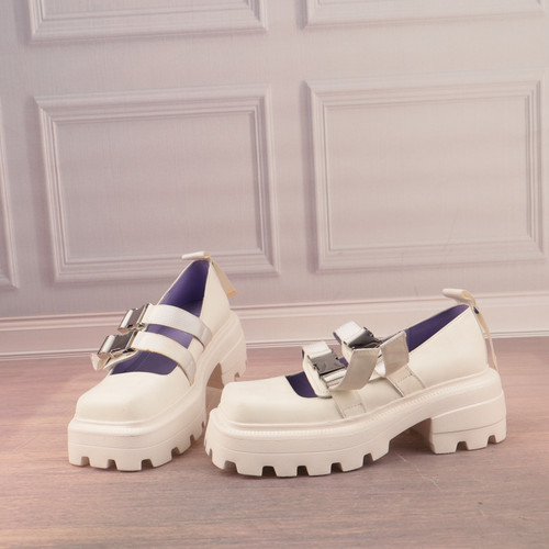 牛皮方头防水台粗跟增高松糕鞋
