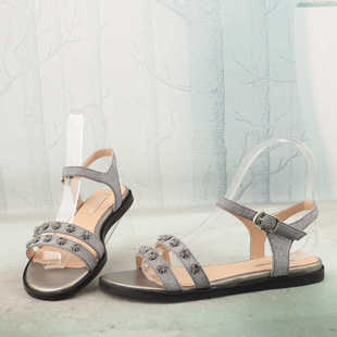 D76 35码 凉鞋 子舒适露趾时装 水钻铆钉拼色闪粉低跟甜美时尚 女鞋