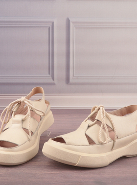 牛皮真皮防水台中跟镂空复古风女鞋子露趾休闲凉鞋罗马凉鞋P48-3