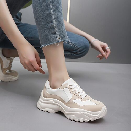 牛皮真皮轻便大码松糕女鞋老爹鞋