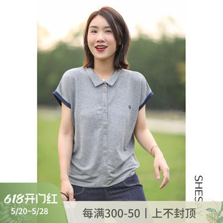 晓说 版型超赞 时髦洋气休闲减龄刺绣韩国丝polo衫女衬衫2024夏季