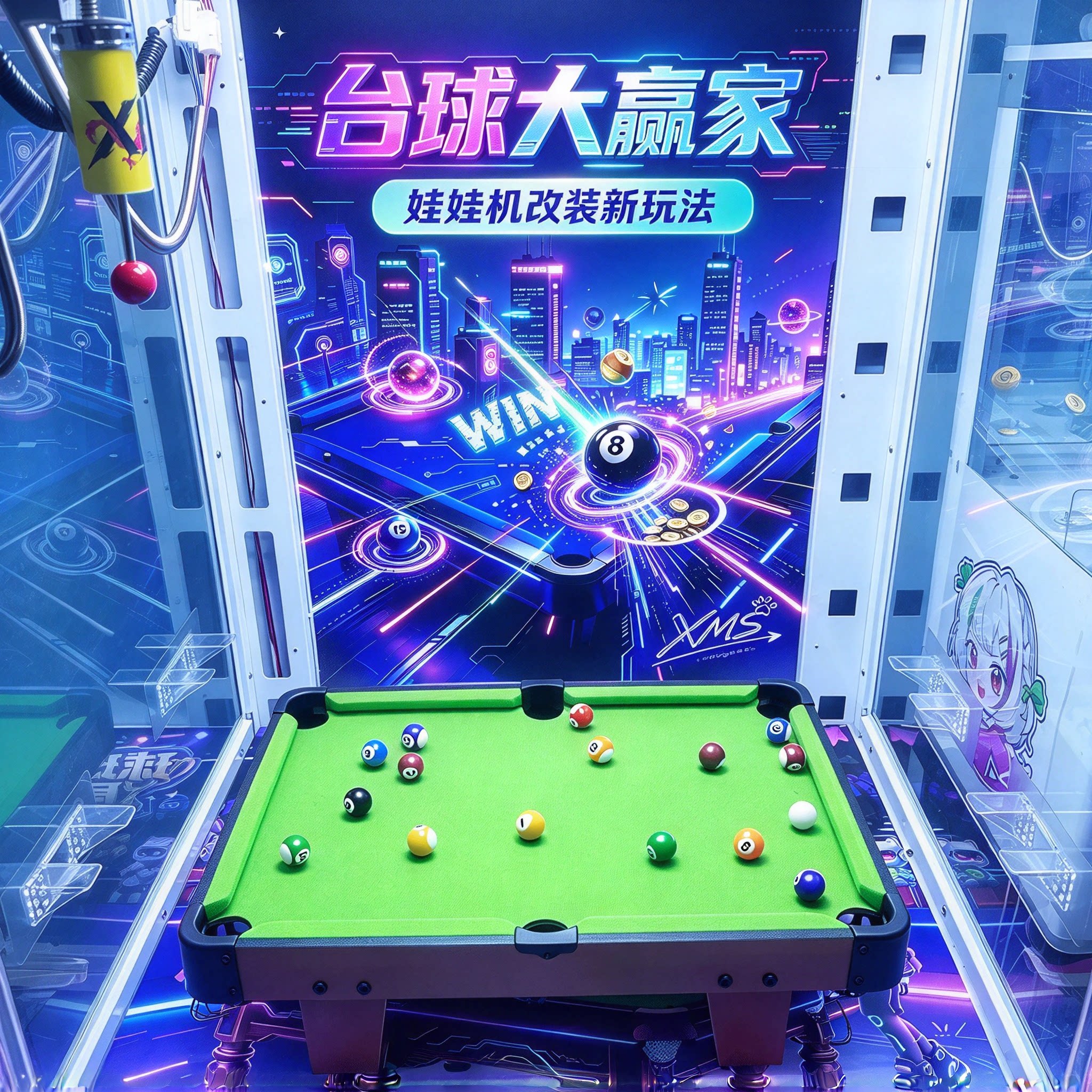 欢乐台球玩法娃娃机改装新玩法改造游戏机精品机礼品机MINI配件