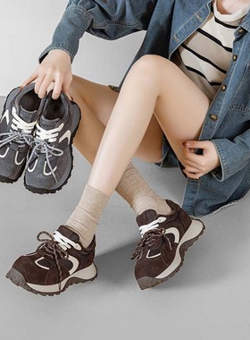 85210卡皮巴拉网红同款厚底阿甘鞋女2026冬季新款加绒保暖运动鞋