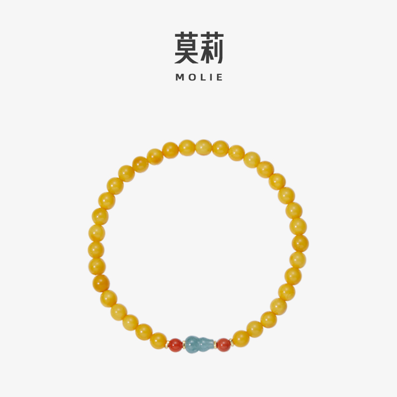 莫莉小众设计新中式手串鸡米黄蜜蜡高级感葫芦翡翠嘉福串珠手链