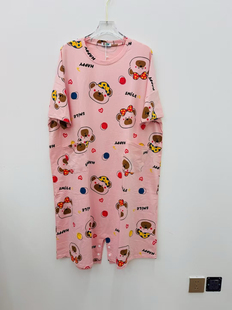 2025新款女纯棉短袖卡通连体裙裤睡裙大码宽松扣裙家居服