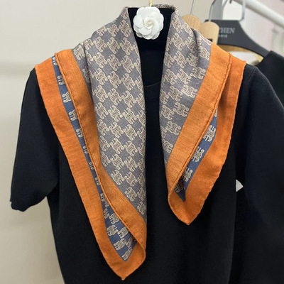 丝巾女2023新款真丝羊毛围巾桑蚕丝方巾披肩秋冬季妈妈礼盒高级感