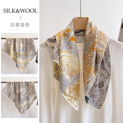 映画故事春季款轻奢百搭真丝羊毛丝绸丝巾女高级送妈妈生日礼物