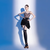 CONNY夏季 女日常舞蹈练功服黑色半身裙豹纹吊带上衣 拉丁舞服套装