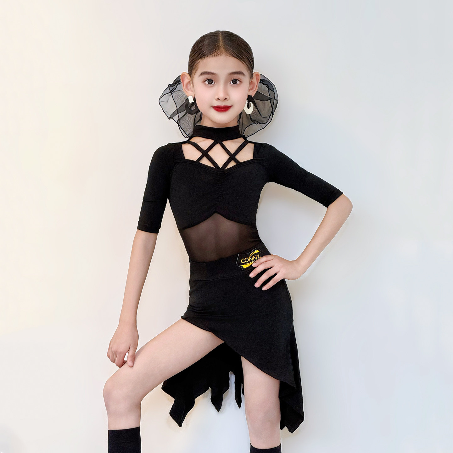 CONNY拉丁舞套装女儿童分体舞蹈练功裙表演比赛训练连体衣跳舞服
