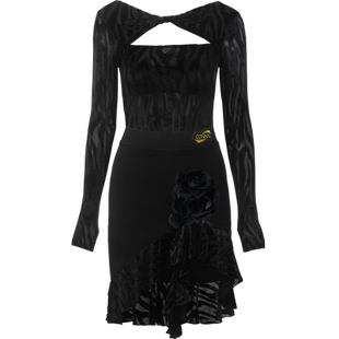 CONNY拉丁舞蹈服女练功表演出套装伦巴成人长袖上衣不规则半身裙