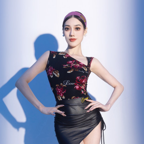 CONNY夏季时尚拉丁舞服上装女吊带上衣日常舞蹈练功连体上衣无袖