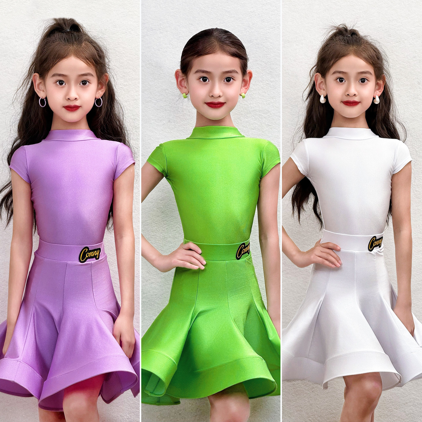 CONNY拉丁舞演出服女童新款短袖比赛服考级规定服舞蹈服装鱼骨裙