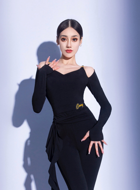 CONNY拉丁舞服上装舞蹈练功连体上衣女士成人跳摩登舞假两件长袖