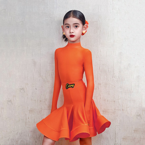 CONNY康尼拉丁舞蹈专业比赛服女儿童规定表演出服高领长袖鱼骨裙