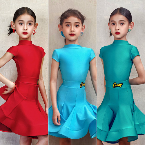 CONNY康尼拉丁舞专业比赛规定服女儿童鱼骨裙舞蹈表演出服装短袖