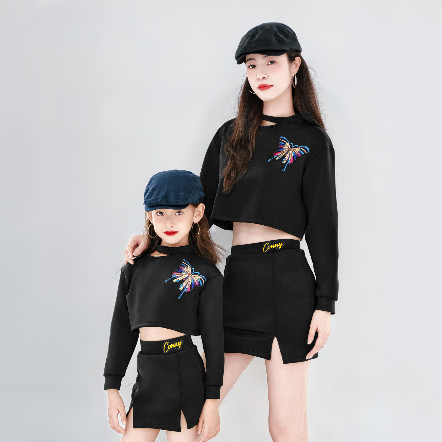 CONNY日常舞蹈训练功服女拉丁舞服儿童成人长袖上衣半身裙亲子装