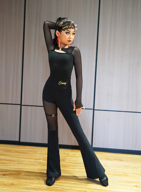 CONNY专业拉丁舞服下装女跳舞蹈训练功裤子网纱儿童国标喇叭长裤