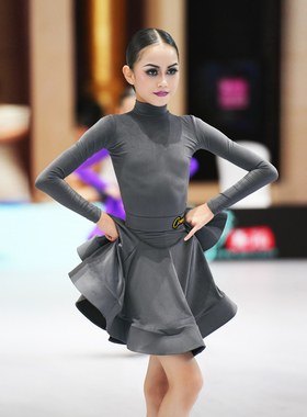 康尼专业拉丁舞比赛规定服装女儿童跳舞蹈裙子黑池国标演出表演服