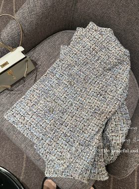 King studios23春日新款童话绝美冰蓝色小香外套 九分袖四口袋