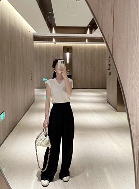 King studios23春夏新款高腰阔腿凉凉长裤 简约百搭显瘦休闲裤