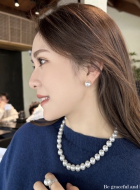 King studios法式复古10mm人造冷光澳白满串珍珠项链 贵气光泽感