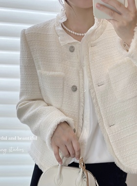 King studios 23秋日新款首发绝美白雪小香羊毛短款外套 典雅精致