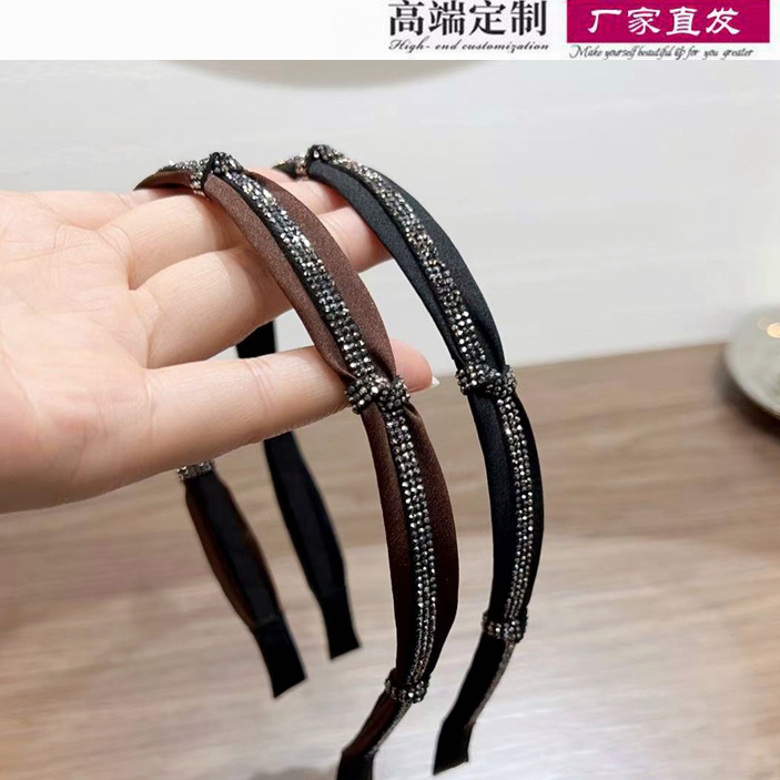 2025新款缎面打结细发箍时尚水钻精致高级感复古发卡简约头箍女