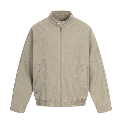 高级感痞帅水洗立领工装夹克外套