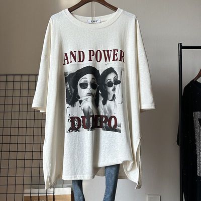宽松大版薄开叉女T恤上衣