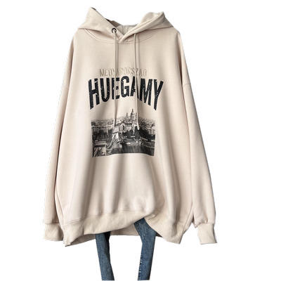 加绒厚板宽松版连帽卫衣女