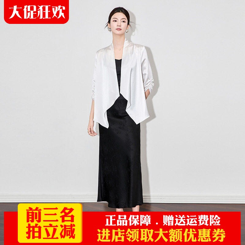 2025春夏新款时尚气质七分袖西装外套优雅设计感醋酸缎开衫上衣女