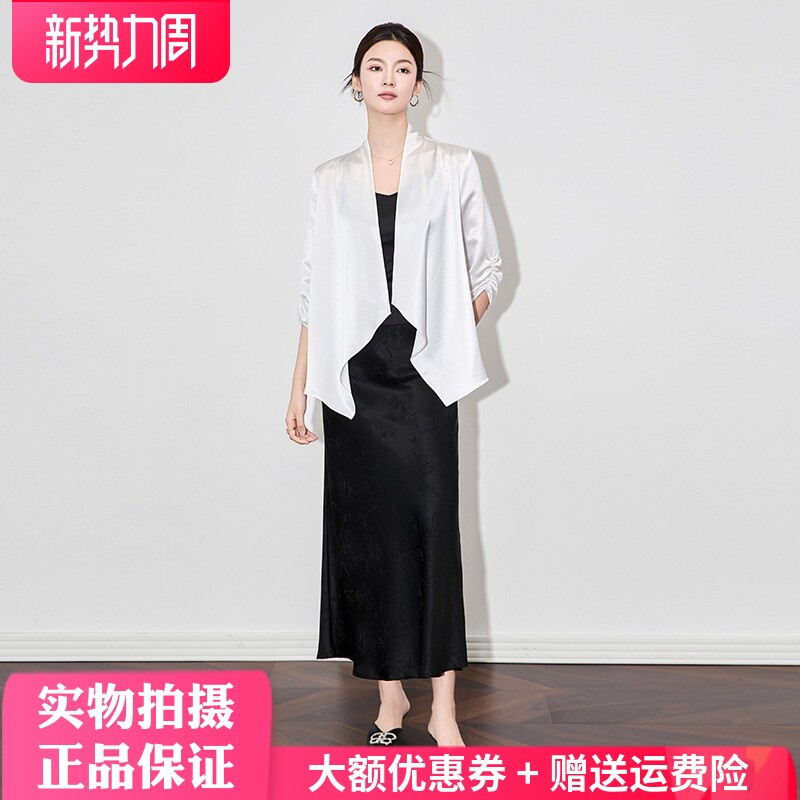 2025春夏新款时尚气质七分袖西装外套优雅设计感醋酸缎开衫上衣女