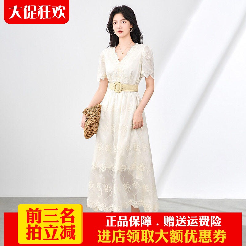 南油高货刺绣蕾丝设计感连衣裙