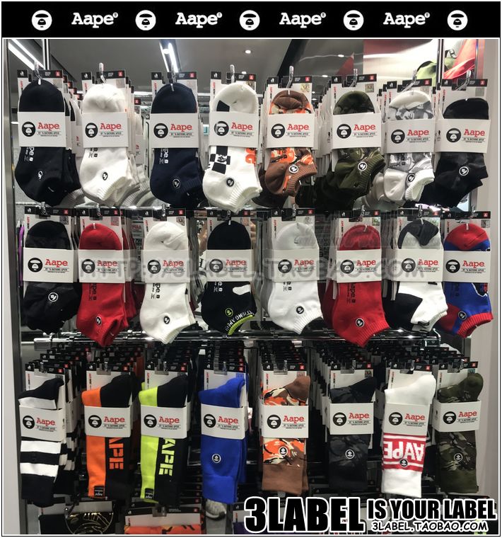 【现货包邮】AAPE香港正品 男女款经典多色纯棉高中短筒袜子$99