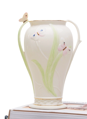 出口Lenox蝴蝶花瓶植物浮雕陶瓷客厅样板间装饰餐厅水培鲜插花器