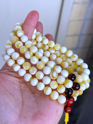 纯天然俄料36.88克8加瓷白108佛珠 蜡质浓稠饱满金瓷白花纹无瑕疵
